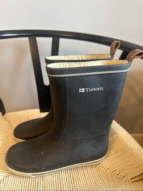 Tretorn Black Rubber Fleece-Lined Mid-Calf Rain Boots